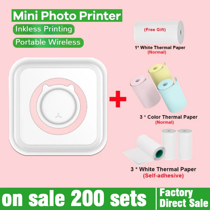 Pocket Thermal Printer Portable Mini Wirelessly BT Connect 200dpi Photo Label Memo List Printing Wireless Printer Clearly