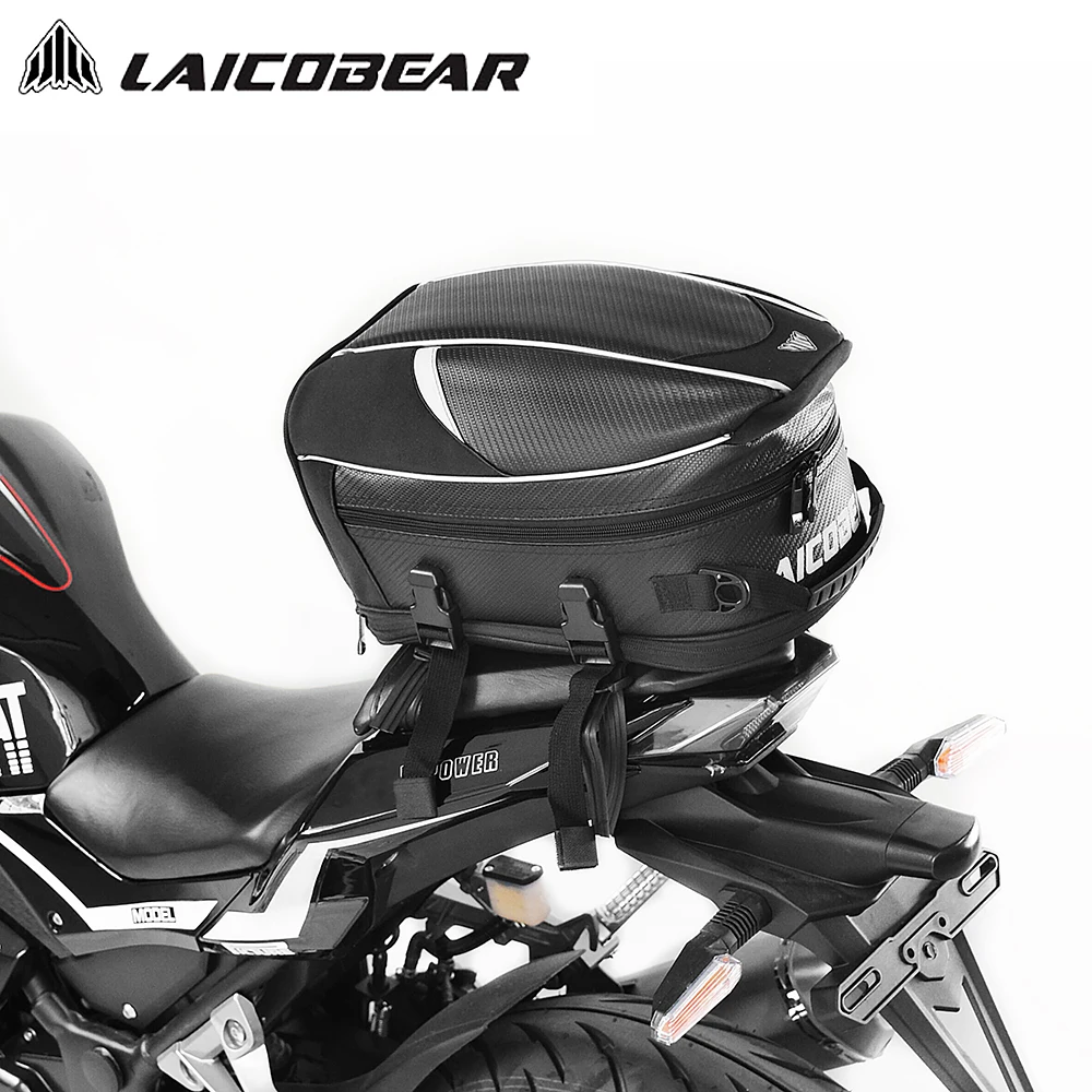 Motorcycle Tail Bag Black Motorbike Waterproof Tail Travel Rider Luggage Rear Back Seat Bag Large Capacity Saddle Bag-animated-img