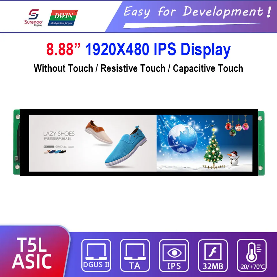 Agora Optohlektronikes O8ones Dwin T5l Hmi Intelligent Display Dmg19480c088 03w 8 88 Ips 1920x480 Lcd Module Screen Resistive Capacitive Touch Panel