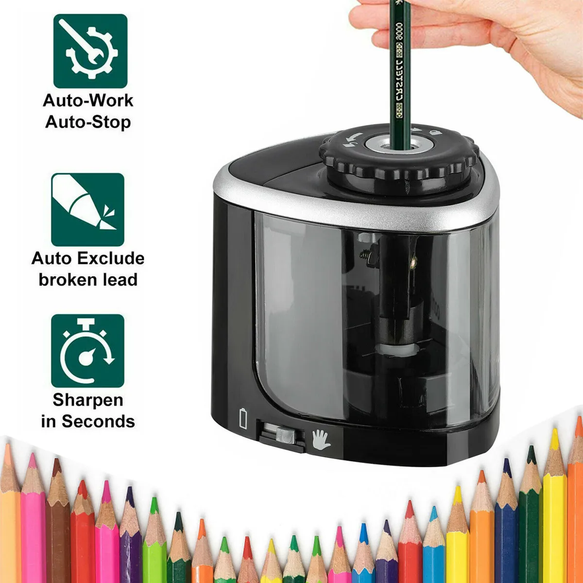 NEW 1PCS Electric Auto Pencil Sharpener Safe Student Helical Steel Blade Sharpener for Artists Kids Adults Colored Pencils