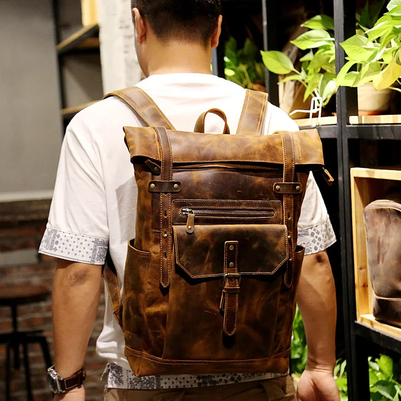 Leather backpack mens style Clearance