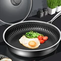 Frying Pan 304 Stainless Steel Wok Non-stick Pan Double-side Honeycomb Without Oil Fried Steak Pot General Uncoated Pan No Lid preview-3