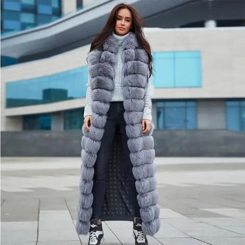 long vest with fur collar