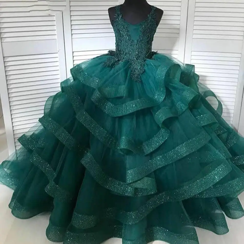 Green Sparkly Tulle Flower Girl Dress 