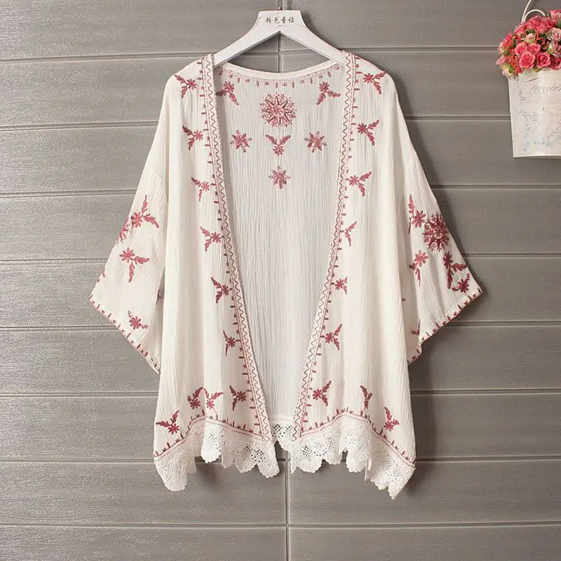 Kimono Cardigan Boho Linen Shirt Women 