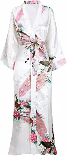 Plus Size XXXL Chinese Women Long Robe Print Flower Peacock Kimono Bathrobe Gown Bride Bridesmaid Wedding Robes Sexy Sleepwear-animated-img