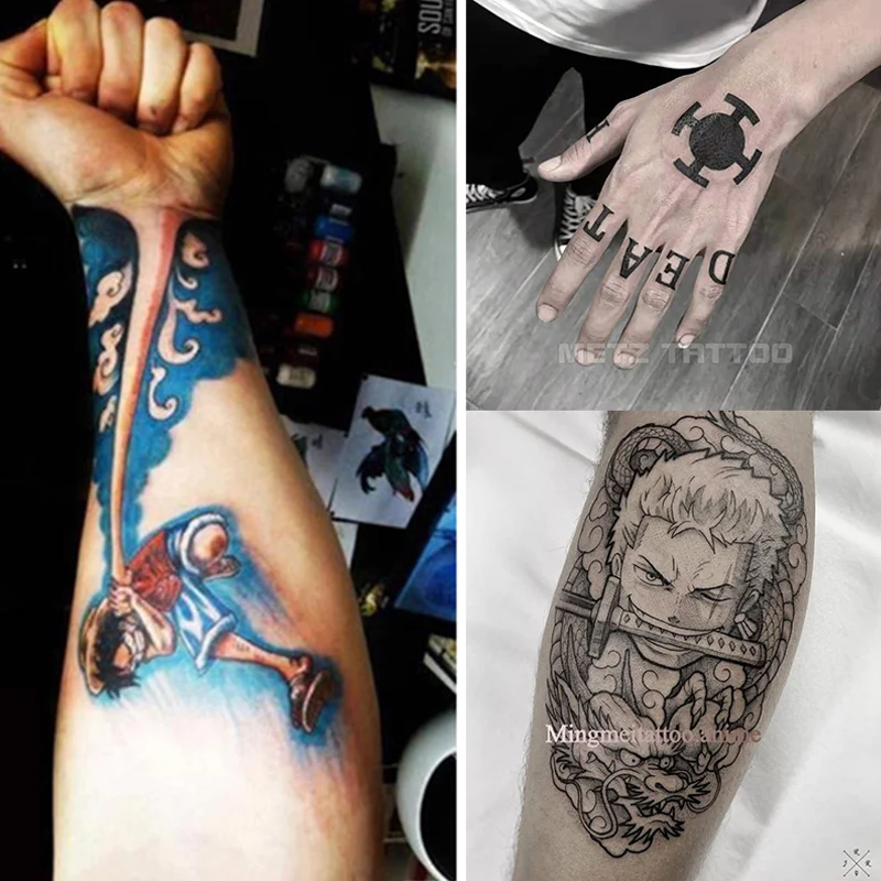 Acquistare Costumi e accessori | ONE PIECE Tattoo Luffy Roronoa Zoro  Trafalgar Law Tattoo Sticker Cosplay Props Waterproof DIY Sticker Color  Tattoo