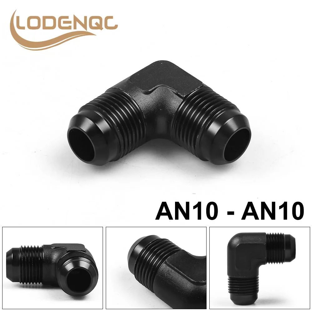 Lodenqc AN10 10-AN Male to 10AN AN-10 Male 90 Degree Flare Swivel Fitting Adapter BLACK BX102206-animated-img