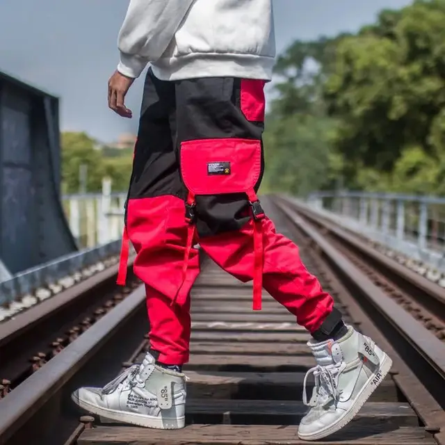 red cargo sweatpants