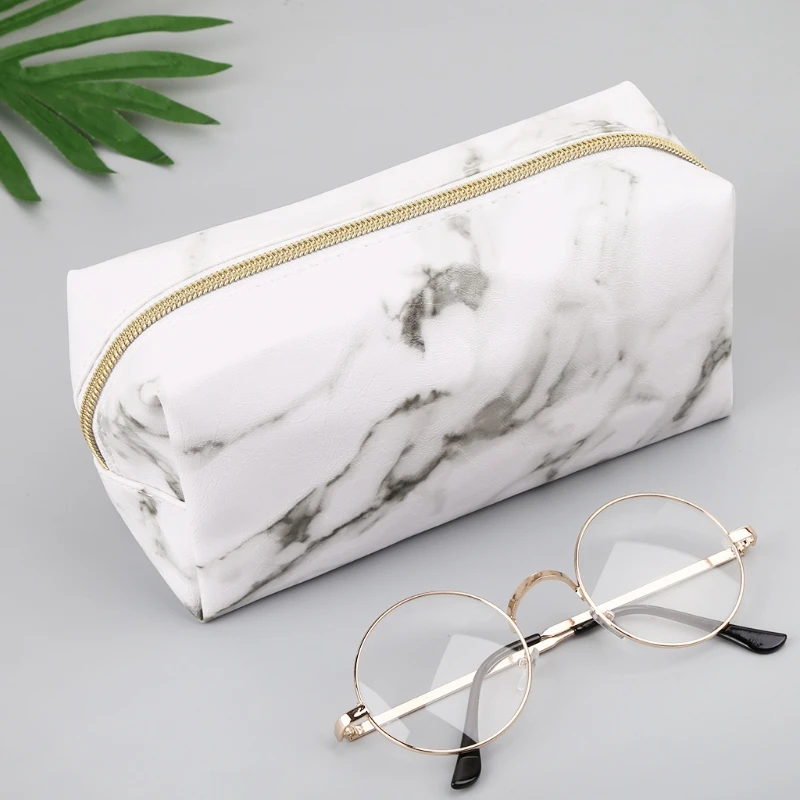 Large Cute Pencil Case Pouch Pen Box Zipper Bags Marble Makeup Storage Supplies for Student 1014