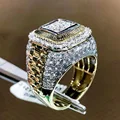 Luxury Male Female Silver color Golden Punk HipHop Crystal Square Round Octagon Zircon Ring For Women Men Wedding Party Jewelry preview-2