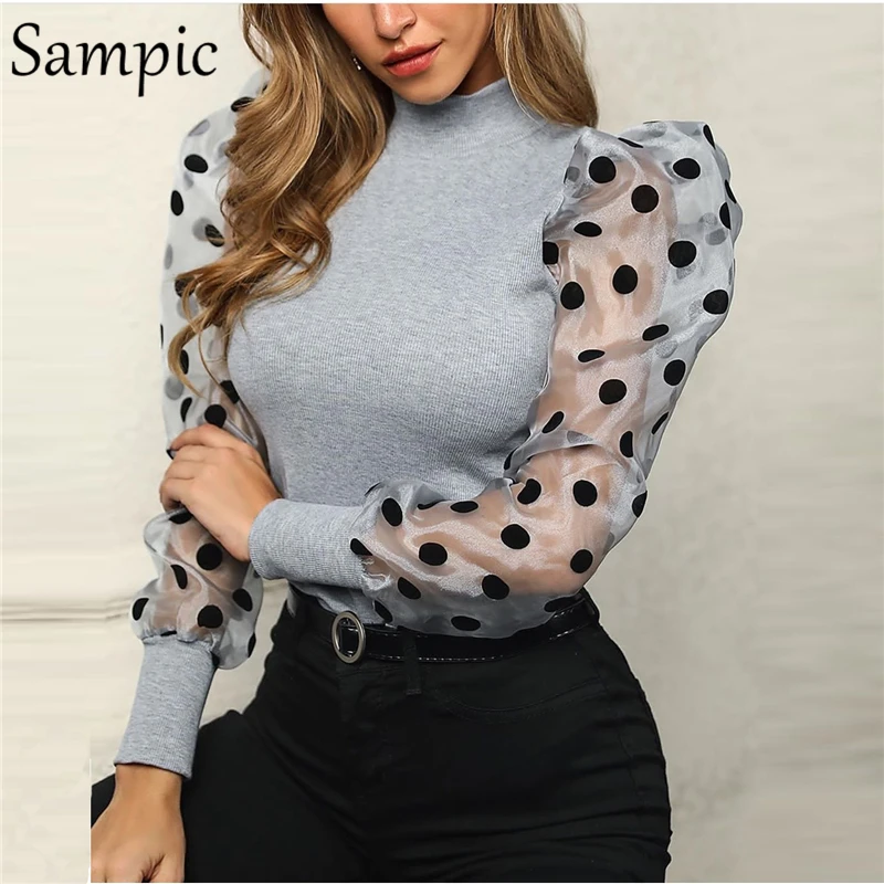 Sampic Puff Sleeve Knitwear Mesh 