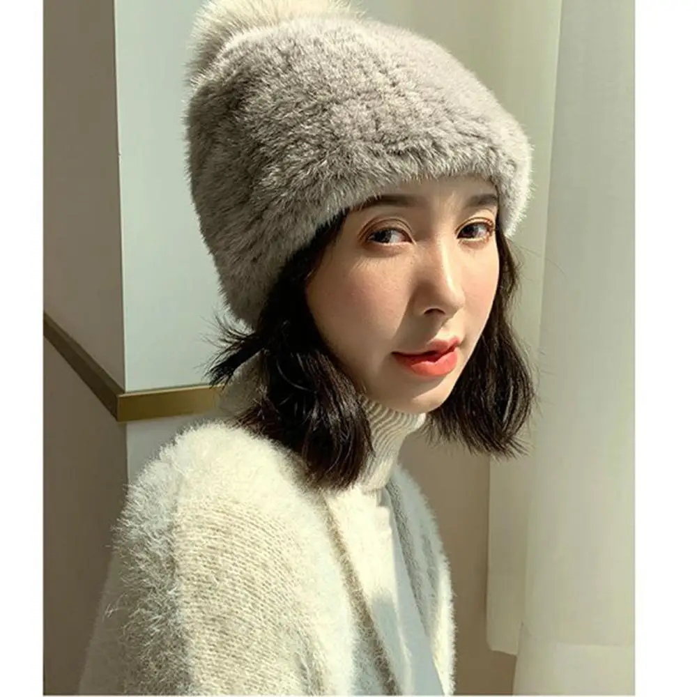 knitted Mink Fur Hat styles female fur 