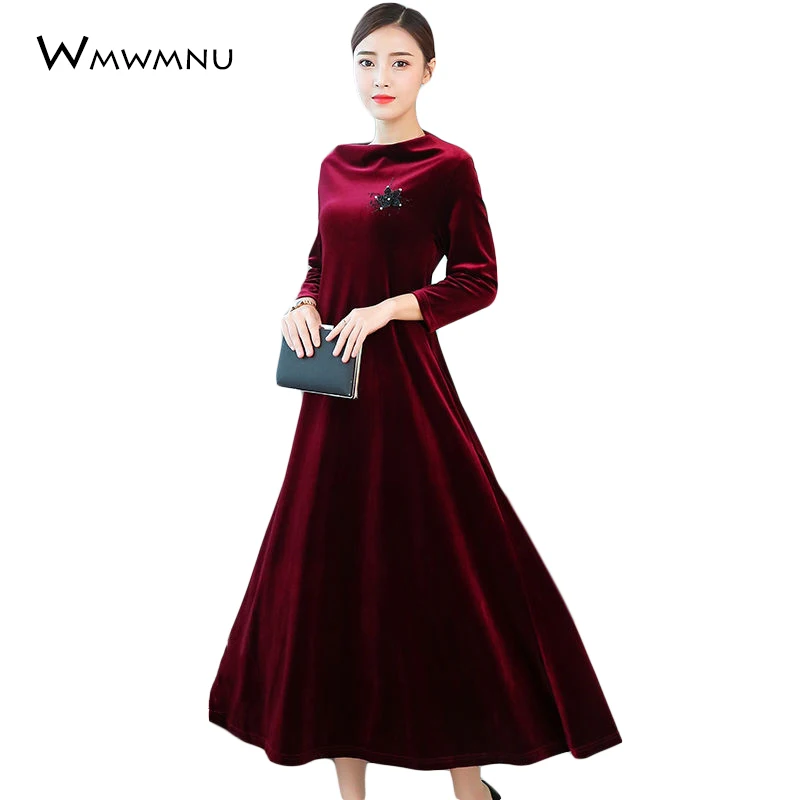 Mom Plus Size Loose Velvet Long Dresses 