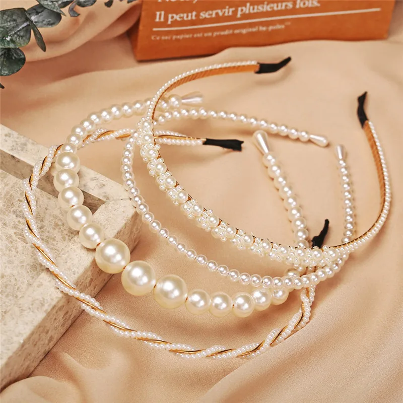 Modyle Fashion Full Pearl Hairbands Elastic Flower Women Hair Hoop Bands Headband Bezel Girls Hair Accessories Headdress-animated-img