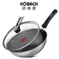 KOBACH kitchen wok 32cm honeycomb non-stick pan stainless steel wok anti-scalding handle with lid kitchen antibacterial wok preview-1