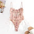 Women Teddy lingerie Sexy Underwear Erotic Corset Lace Mesh Sleepwear Nightwear  Embroidered strap one-piece sexy pajamas preview-1