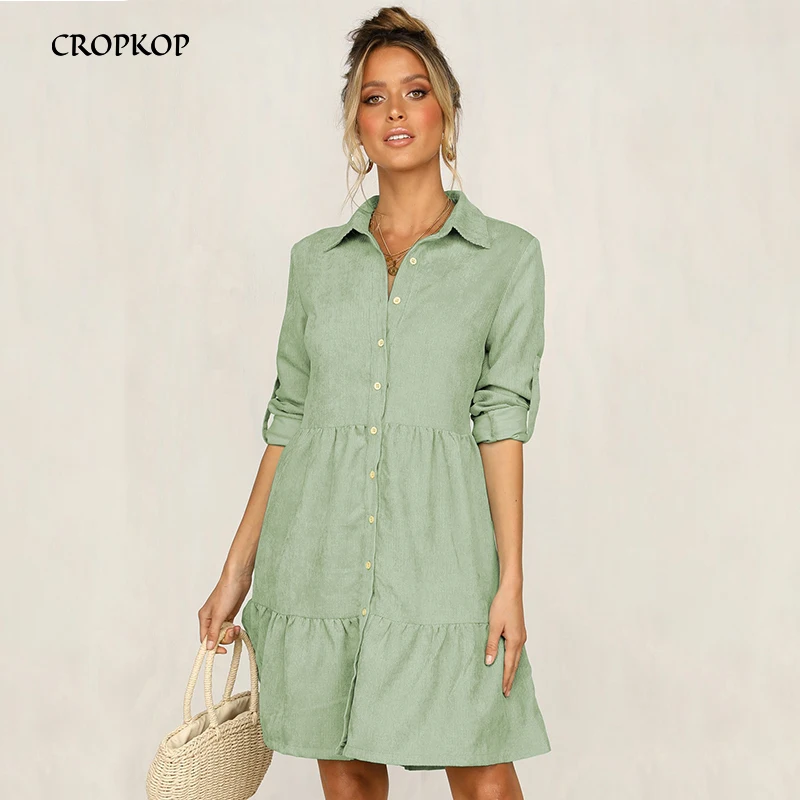 Shirt Dress Long Sleeve Women Clothing 