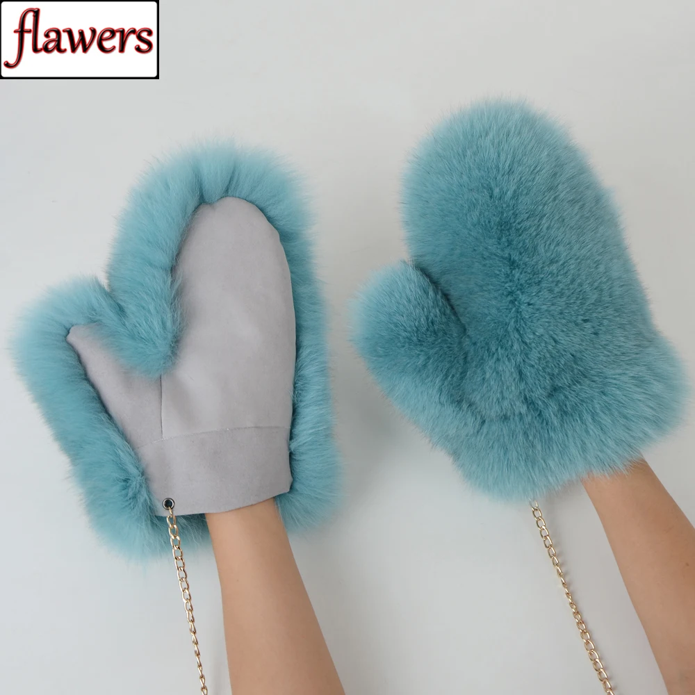 blue fluffy gloves