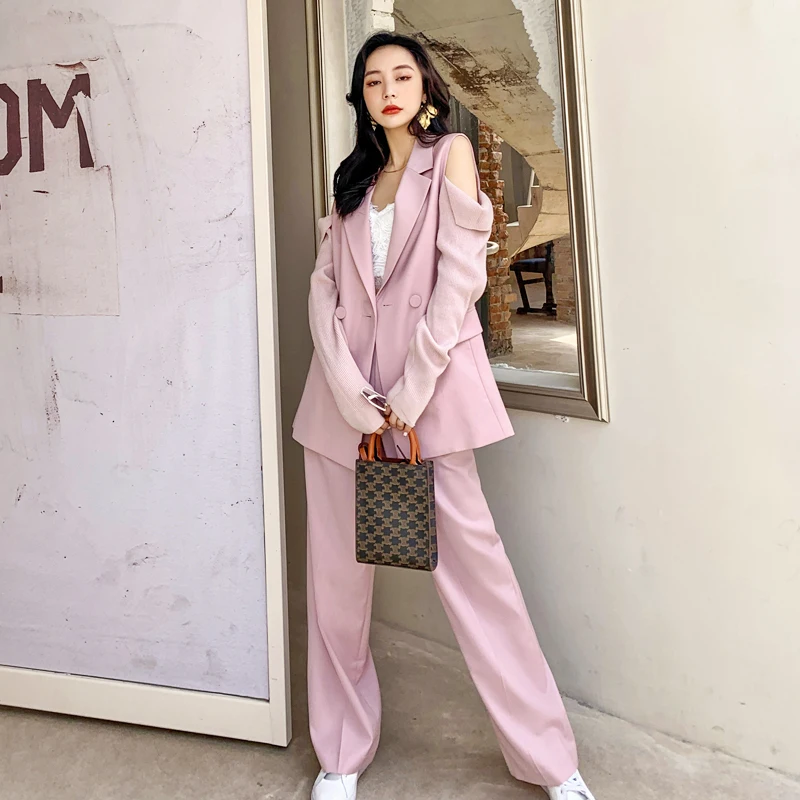 AKSAYA 2021 Spring new age reduction fashion style off-the-shoulder elegant pink suit trousers two-piece haute couture preview-7
