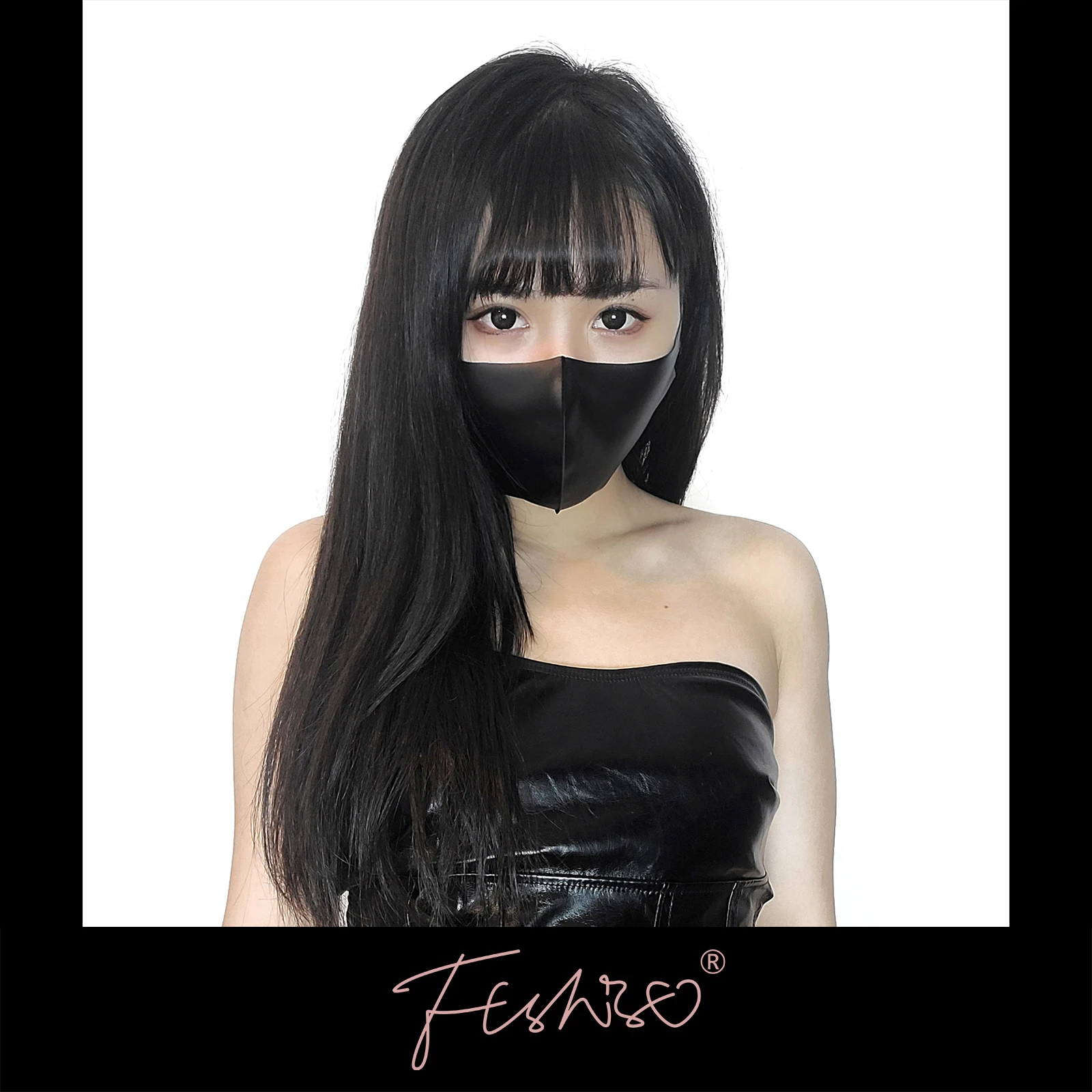 Ftshist Wet Look Mask Fetish Latex Coating Masked PVC Black Faux Leather  Bondage Sex Breathing Control Games Cosplay Accessory