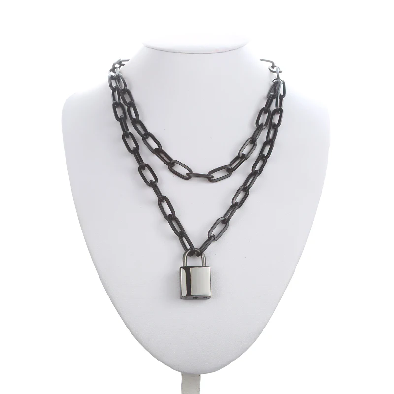 Black chain necklace square lock 