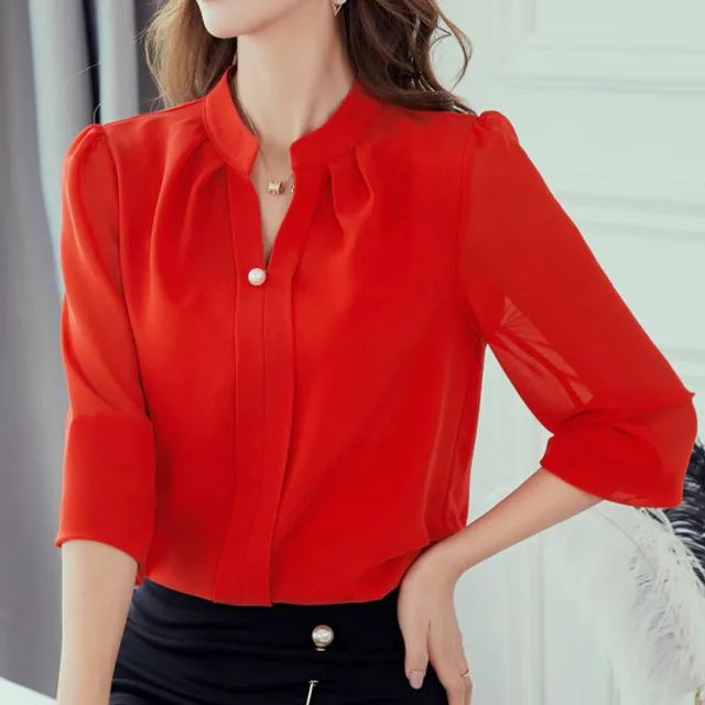 Red Black Shirt Autumn Women Work 