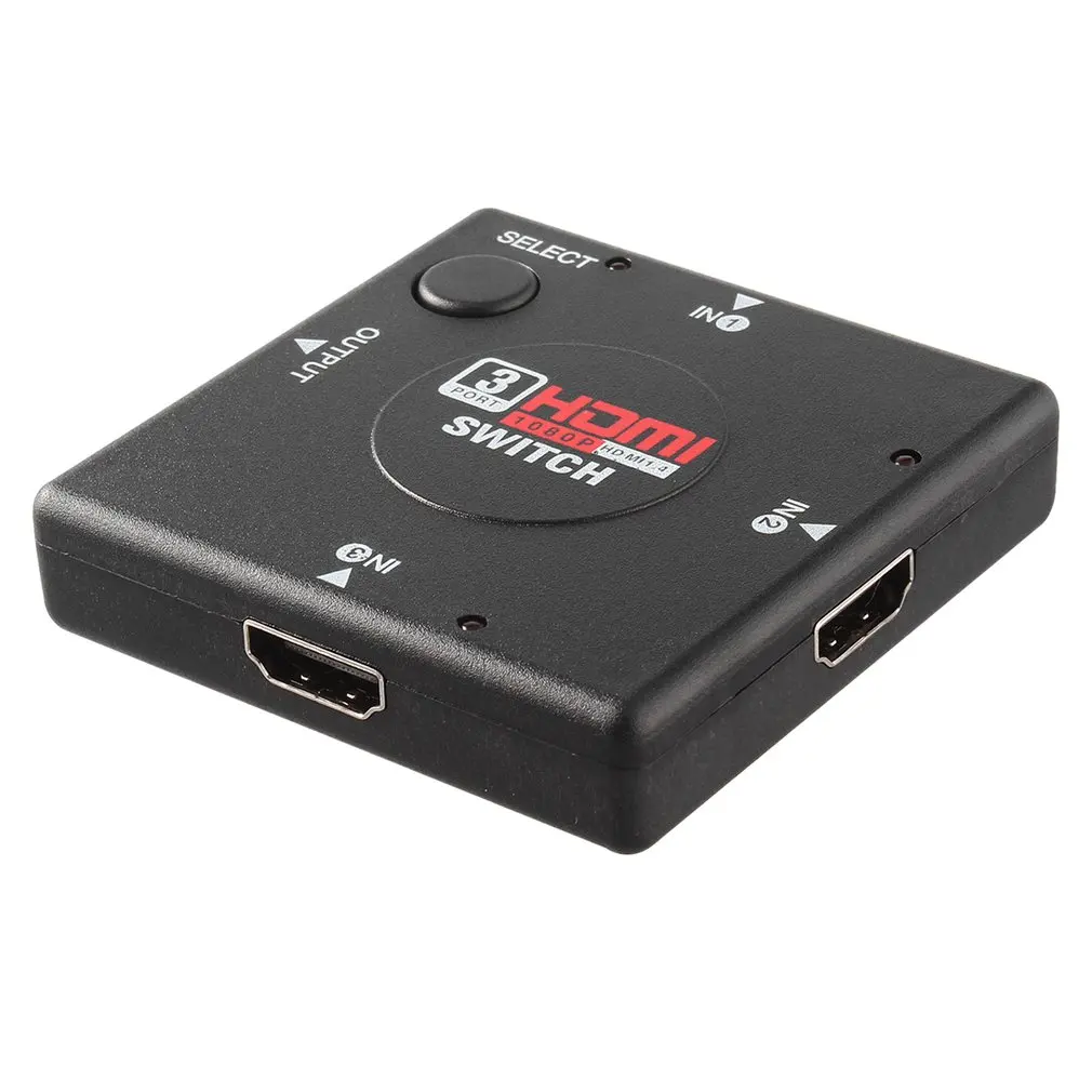 Mini 3 Switch High Definition 3 Port HDM Switcher HDM Splitter HDTV HD DVD 1080P Vedio Adaptor Suitable For PS3 Black