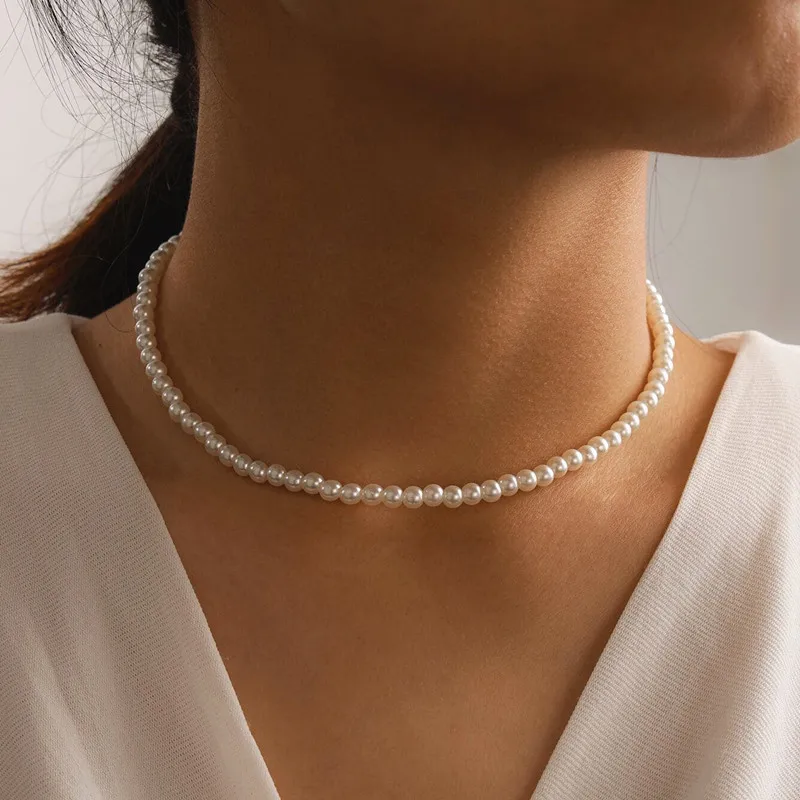 Trend Wedding Party Jewelry Long Black Ribbon Choker Necklace for Women Elegant White Imitation