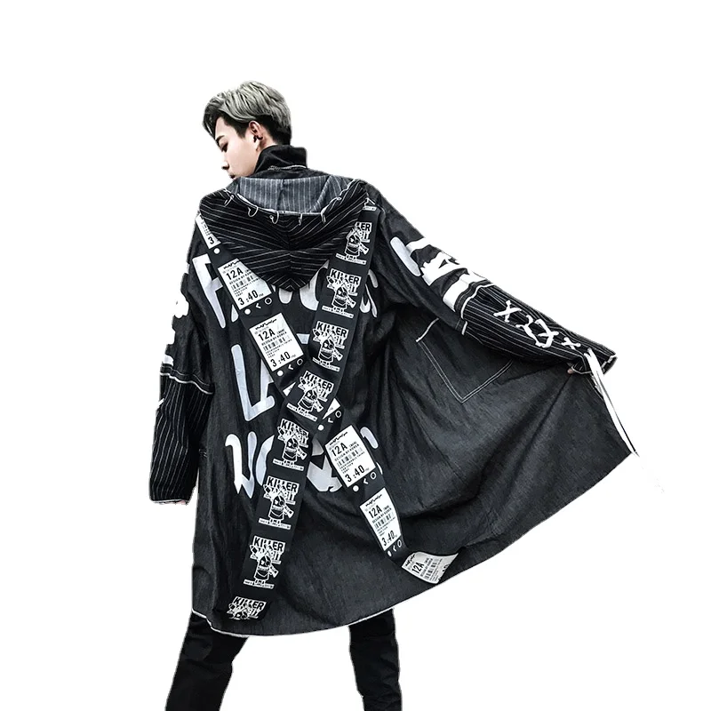 Cross Ribbon Denim Overcoats Men High 