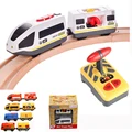 רכבת חשמלית RC להגדיר עם סאונד כרכרה ומשאית אקספרס אור מתאים עץ מסלול ילדים צעצוע חשמלי ילדים צעצועים