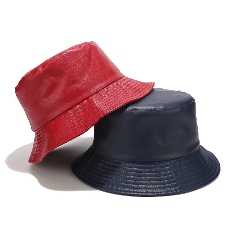 red leather bucket hat