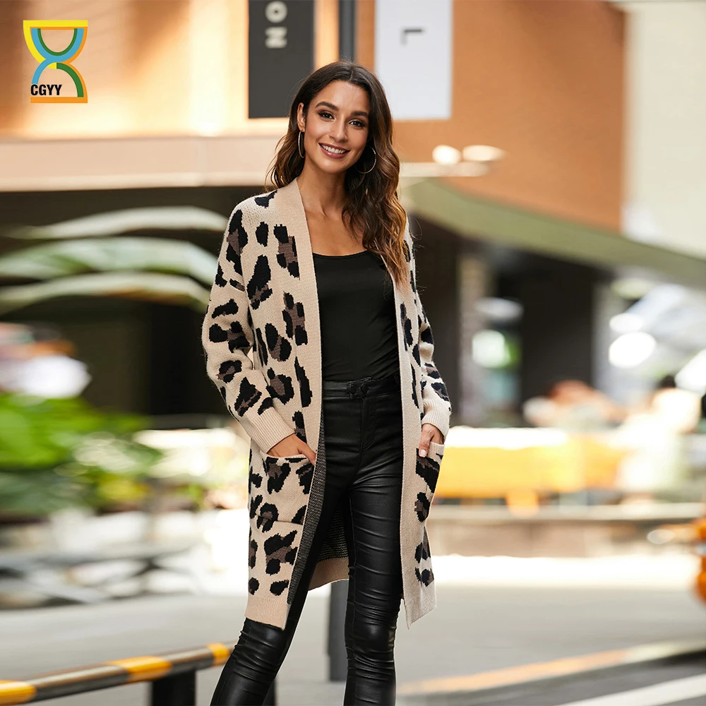 CGYY Cardigan Leopard Knitted Womens 