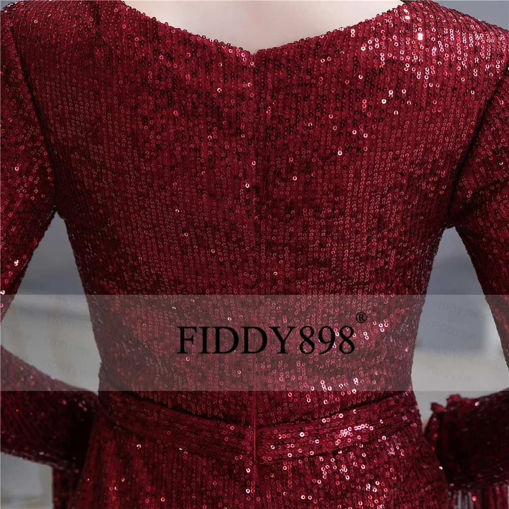Burgundy Evening Dress Long Sleeves V 