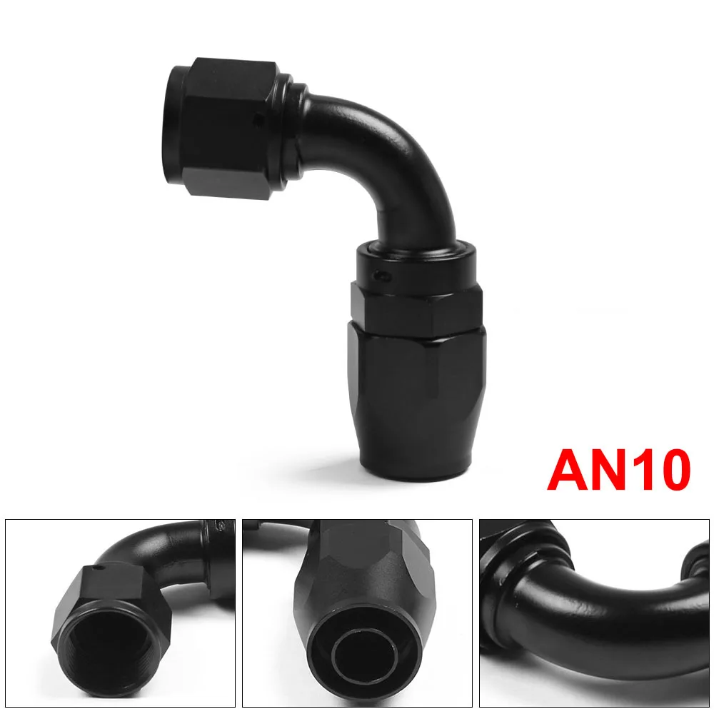 AN 10 Fitting AN10 Aluminum Fittings 90 Degree Black Oil/Fuel/Swivel hose fitting TT102216-90BK-animated-img