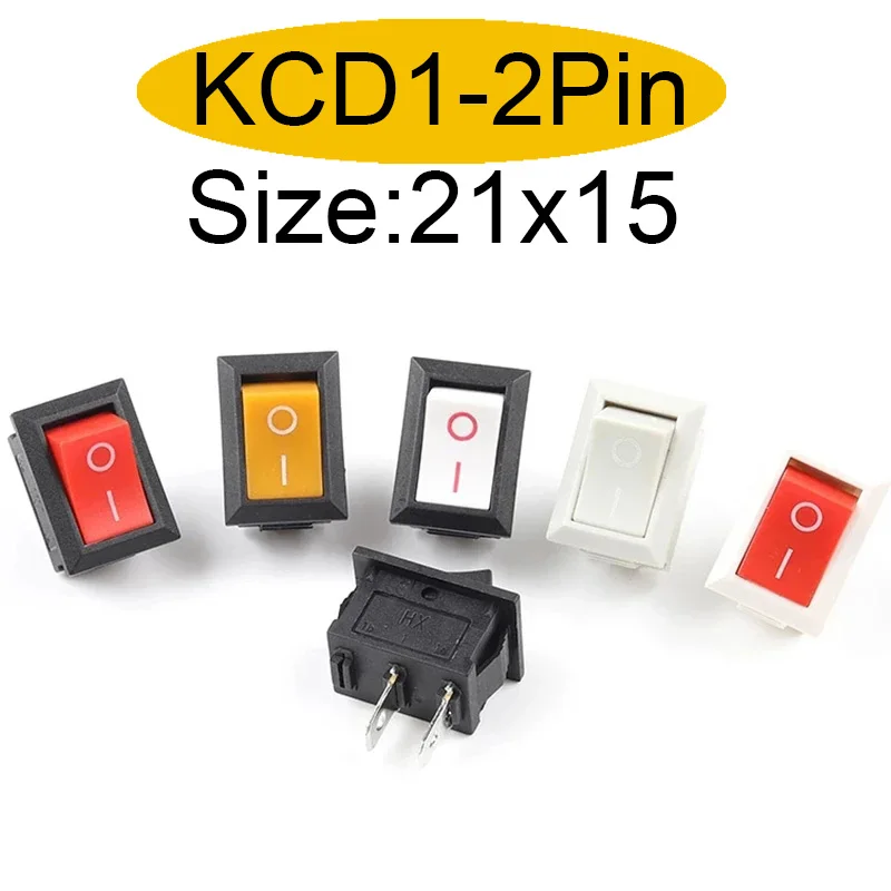 5/10Pcs 2Pin 21X15mm Rocker Switch 2 Position 6A/250VAC Power Switch ON-OFF Red Blue Green Yellow Black White
