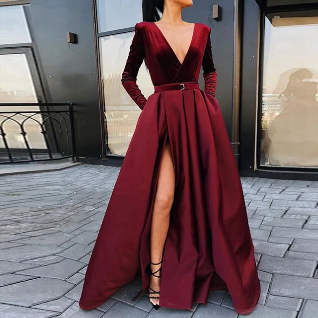 maroon long formal dress