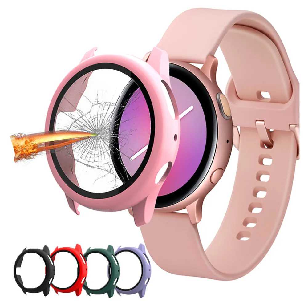 Glass+Case For Samsung Galaxy watch active 2 44mm 40mm All-Around cover bumper+Screen Protector film correa active2 44 mm 40 mm