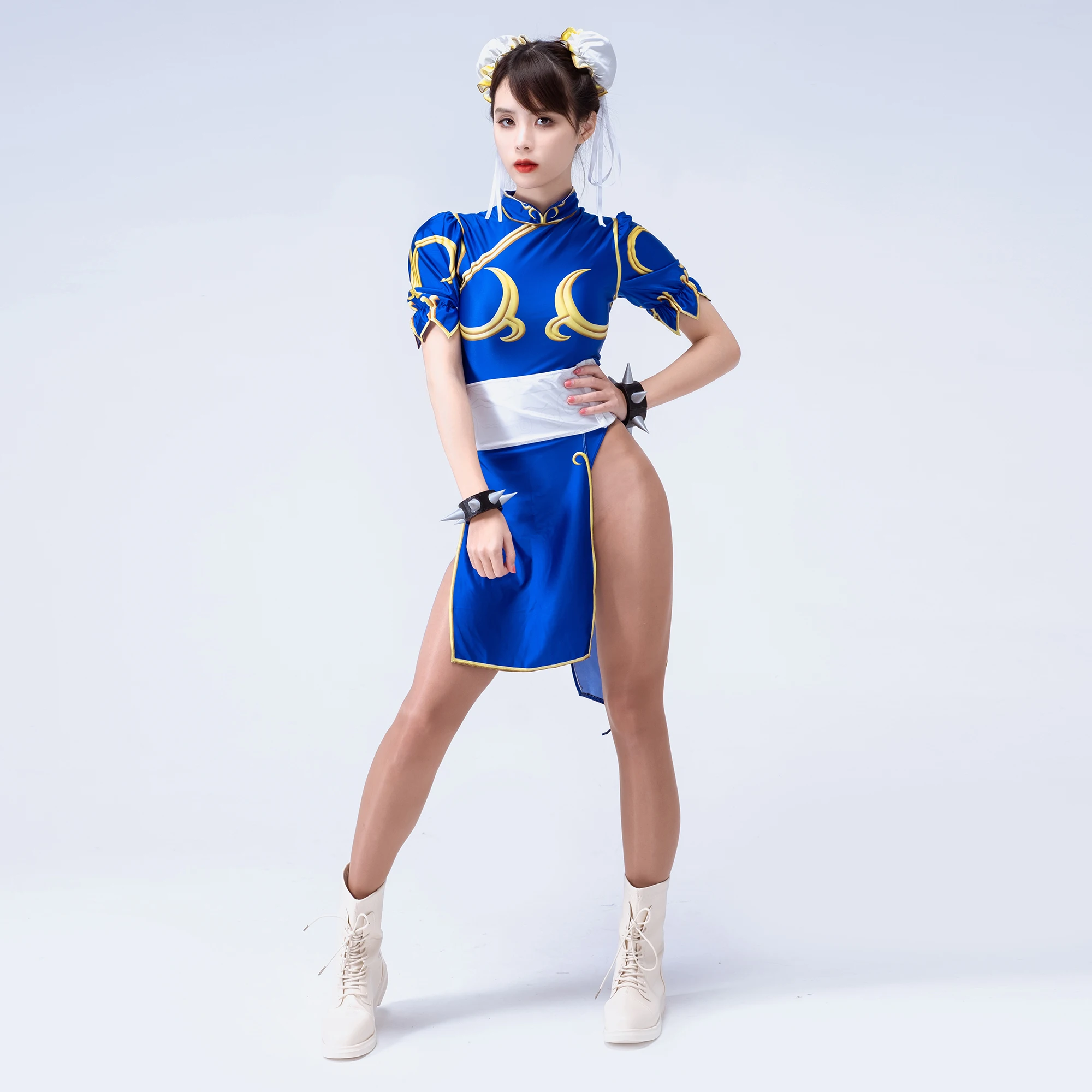 Купить Плавание | 4pcs Shiny Glossy Satin One-piece Body Suit Japanese  Anime Street Fighter Cosplay Chunli Skirt Sexy Costume Roleplay