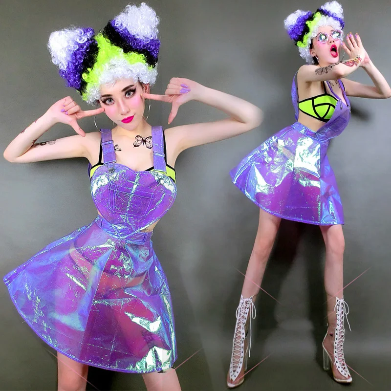 Female Singer Ds Costume Transparent Plastic Expansion Bottom PVC Dress  Vestido Summer Dress Women Clear PVC Vinly Plastic Cloth