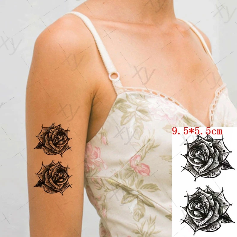 Agora Tatoyaz Waterproof Temporary Tattoo Sticker Black Rose Forest Moon Element Small Size The Body Art Flash Tatoo Fake Tatto For Woman Men