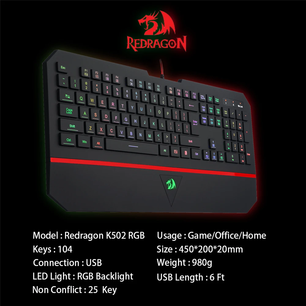 redragon k502 rgb gaming keyboard rgb led backlit