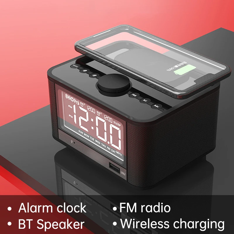 digital alarm clock with bluetooth speaker