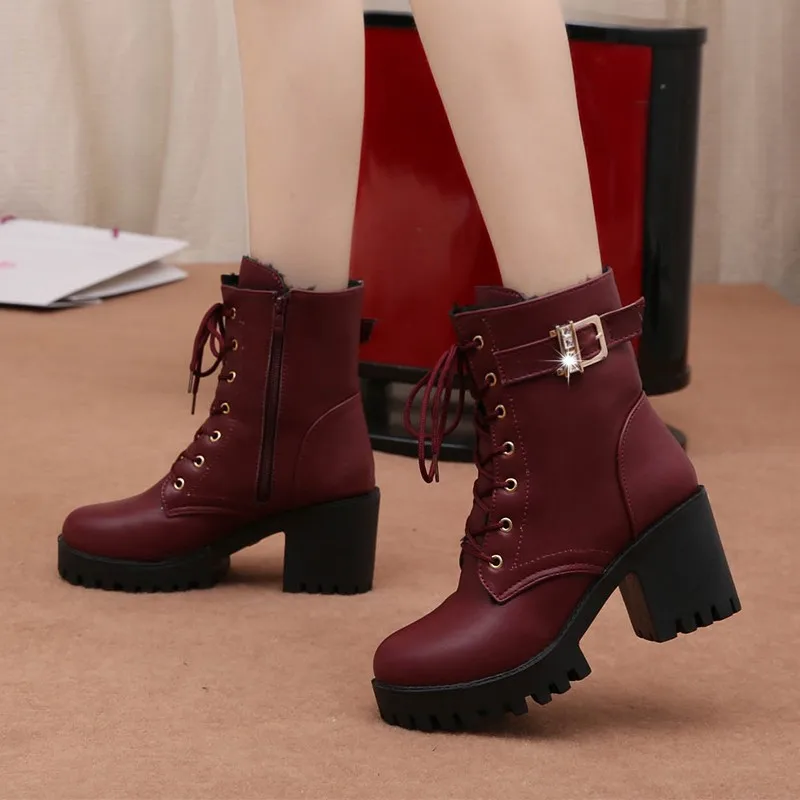 Hot Sale Women Boots Lace Up Flat Biker 