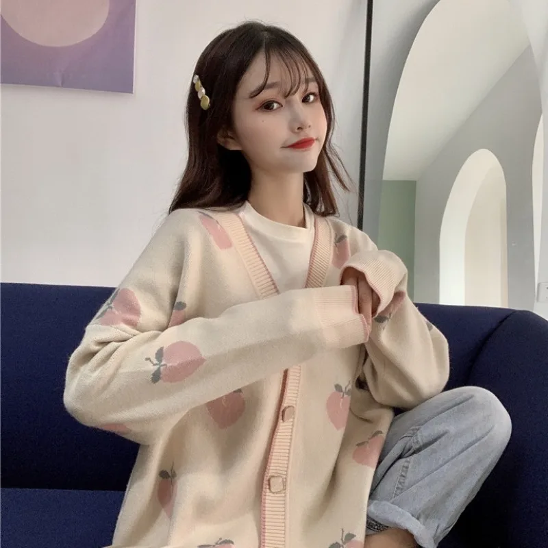 Sweater Cardigan Cute Pink Coat Women 