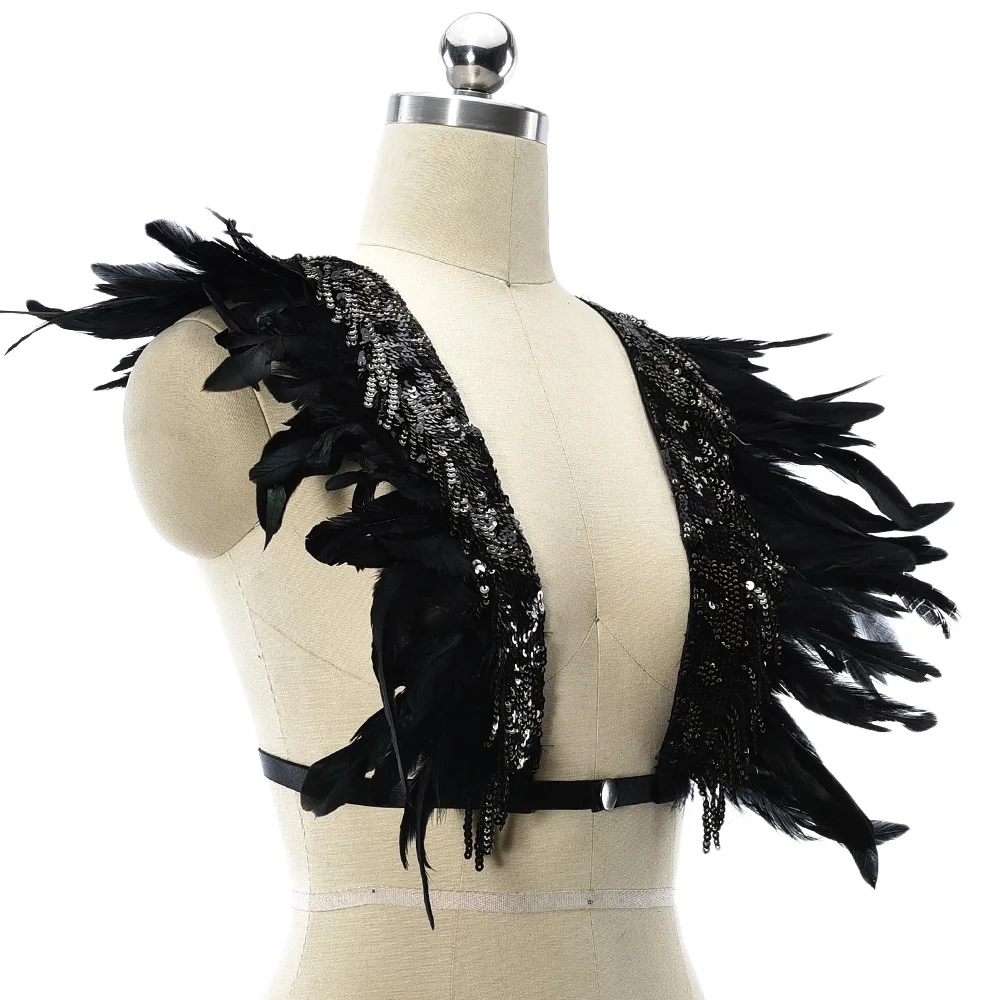 Αγορά Γυναικεία οικειότητα | Black Feather Crop Top Cage Women Punk Goth  Bondage Harness Bra Burning Man Feather Sexy Lingerie Adjustable Body  Harness Belt