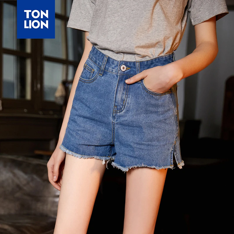 TONLION Light Blue Denim Shorts Women 