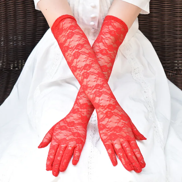 long red lace gloves