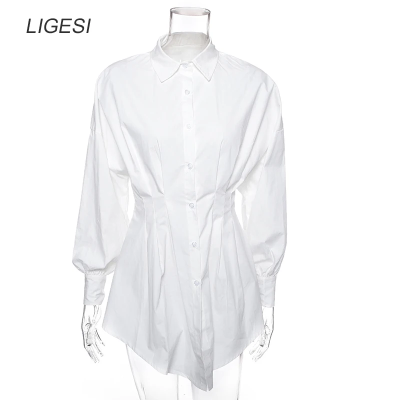 Sexy V Neck White Tunic Dress Pleated 