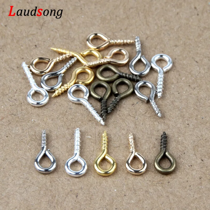 100-200pcs Small Tiny Mini Eye Pins Eyepins Hooks Eyelets Screw Threaded  Gold Clasps Hooks Jewelry Findings For Making DIY